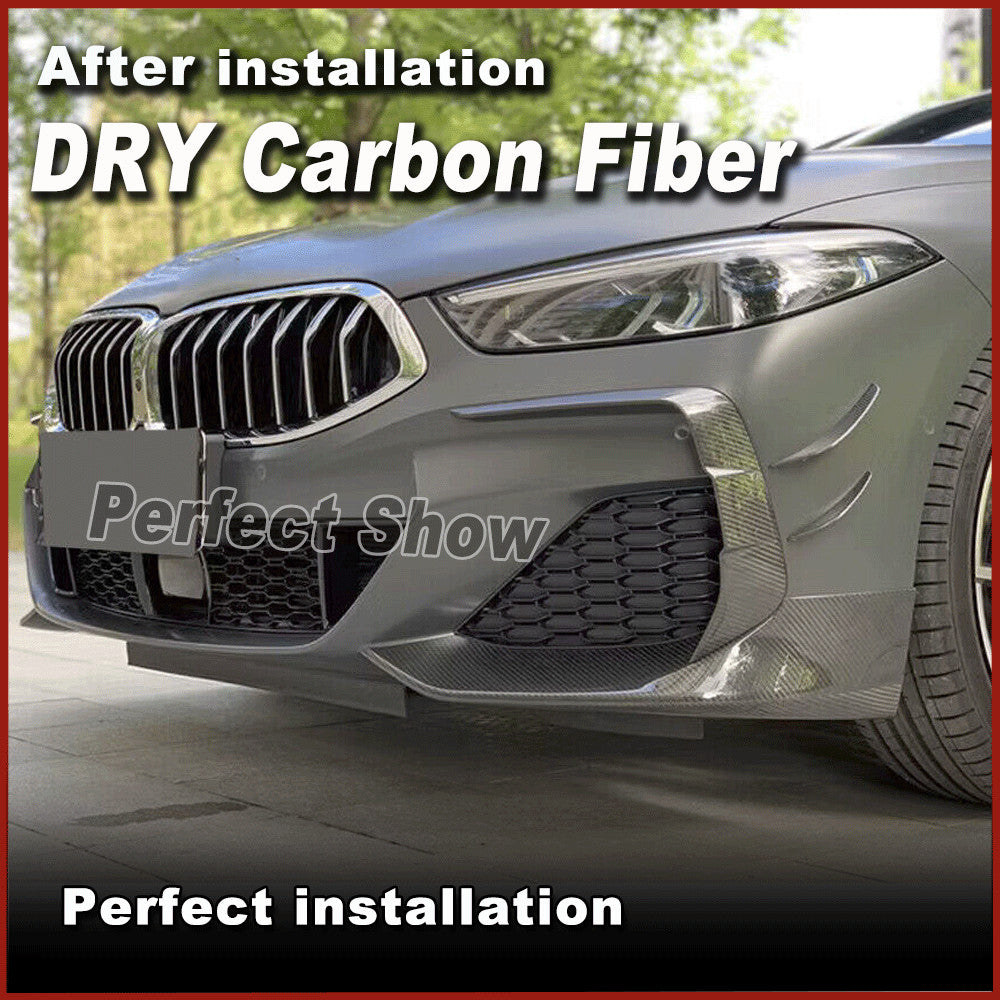 for BMW 8 Series G14 G15 G16 M-Sport M850i Dry Carbon Front Bumper Fins Canards