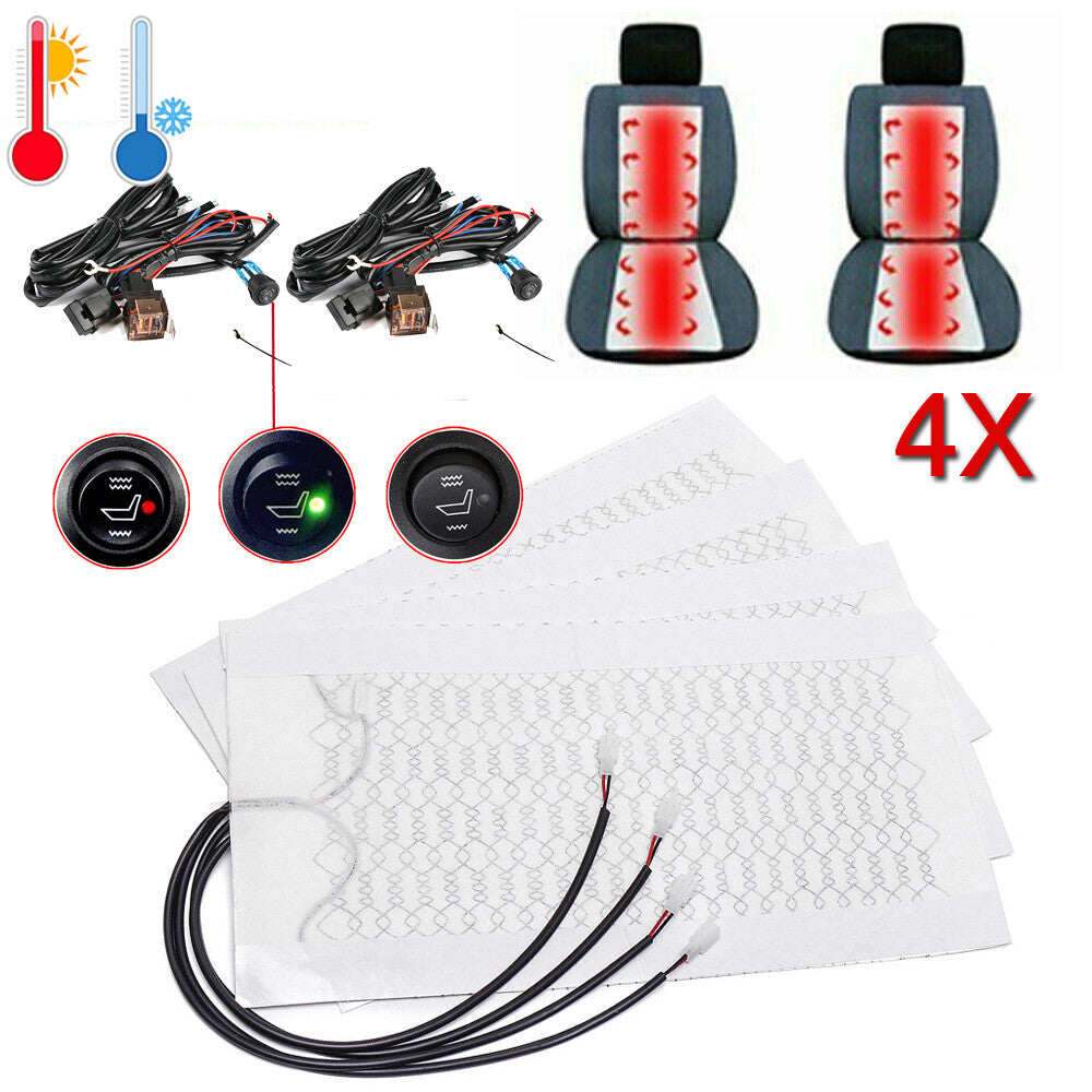 4-Piece Carbon Fiber Heated Car for Seat Heater Cushion with Height/Low Switch - Universal