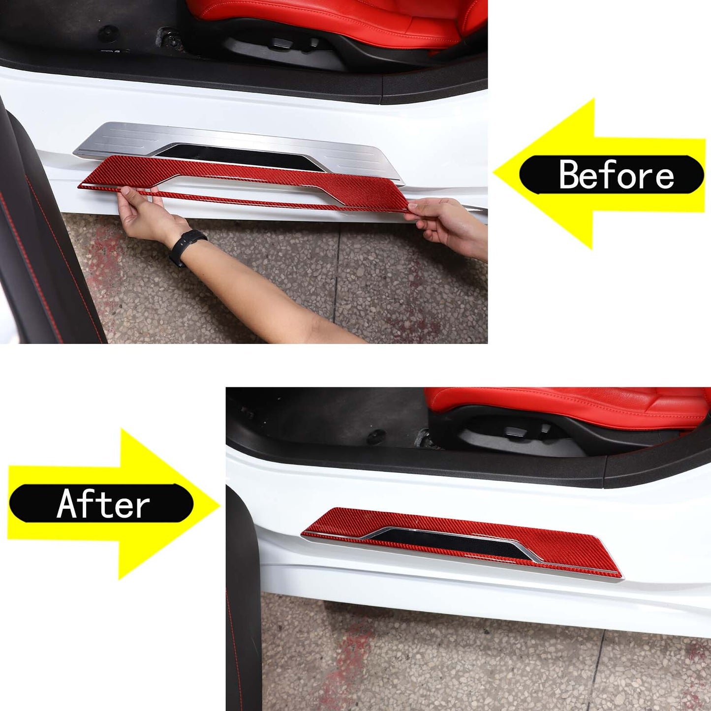 Red carbon door and window protective pad wear panel trim strip for Corvette C8 2020-2024
