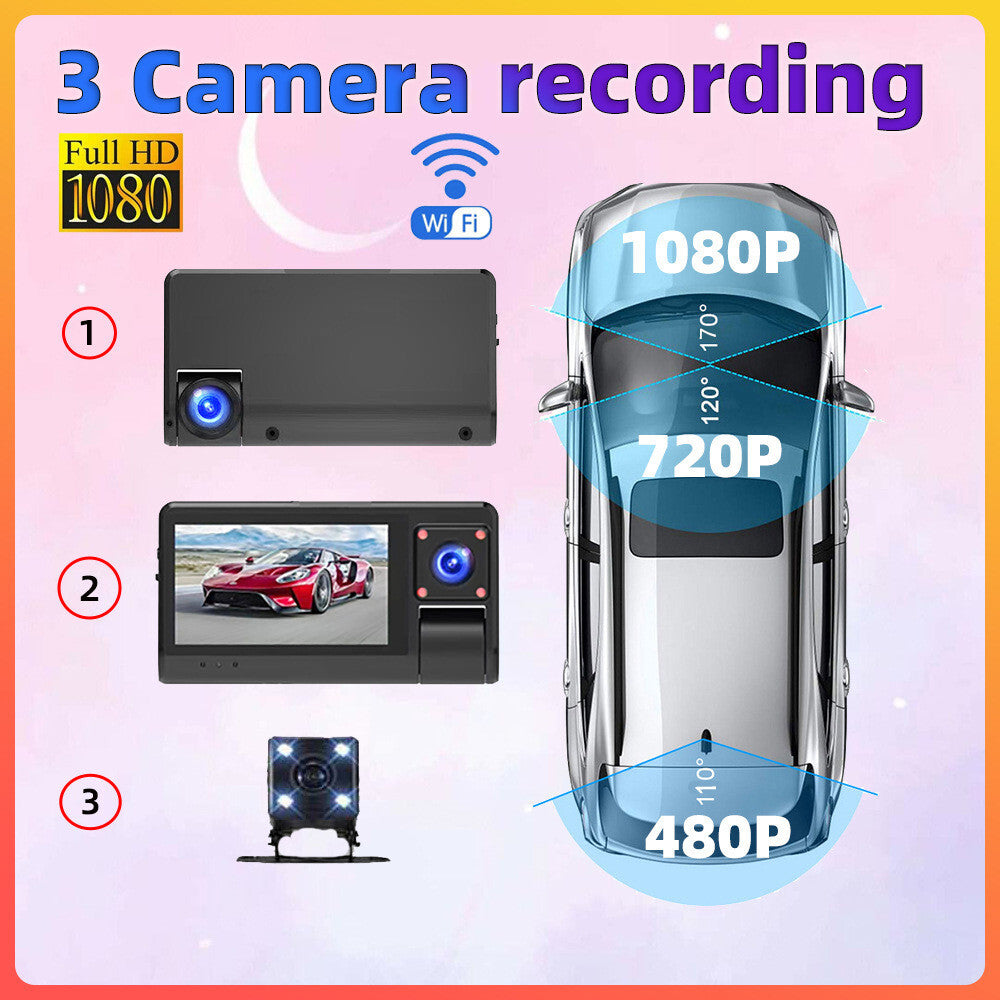 Dash Camera Car FHD Front Inside Rear Dashcam Touch Screen DVR Video Recorder