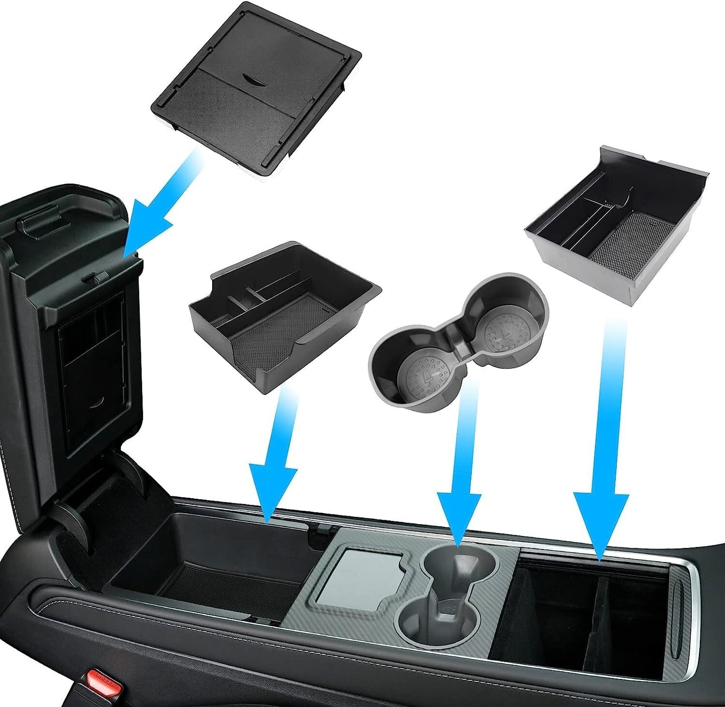 4-Piece Pack of Model 3 Y Center Console Storage Box Tray Storage Box Accessories n