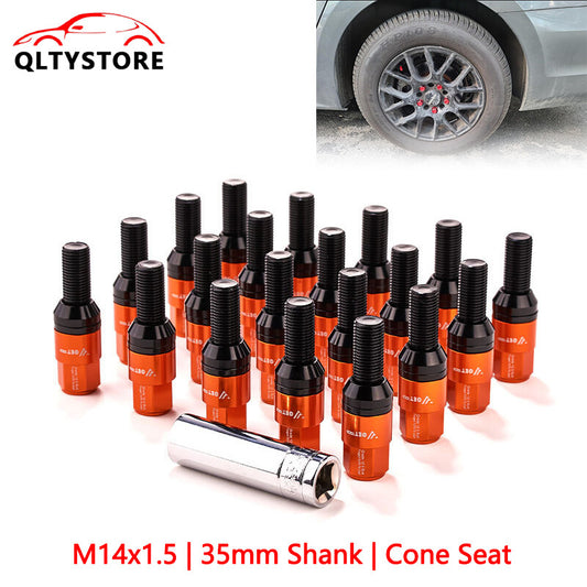 20x M14x1.5 Wheel Lug Bolt 35mm Shank Cone for Seat Stud for Most Aftermarket Orange Q