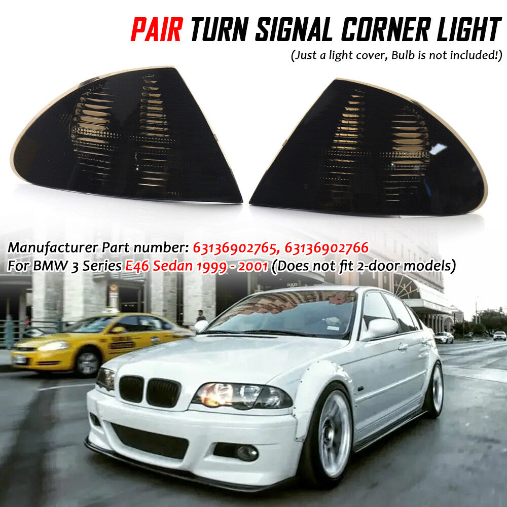 Smoke Turn Signal Corner Light Lamp Left+Right For 99-01 for BMW E46 3-Series Sedan Q