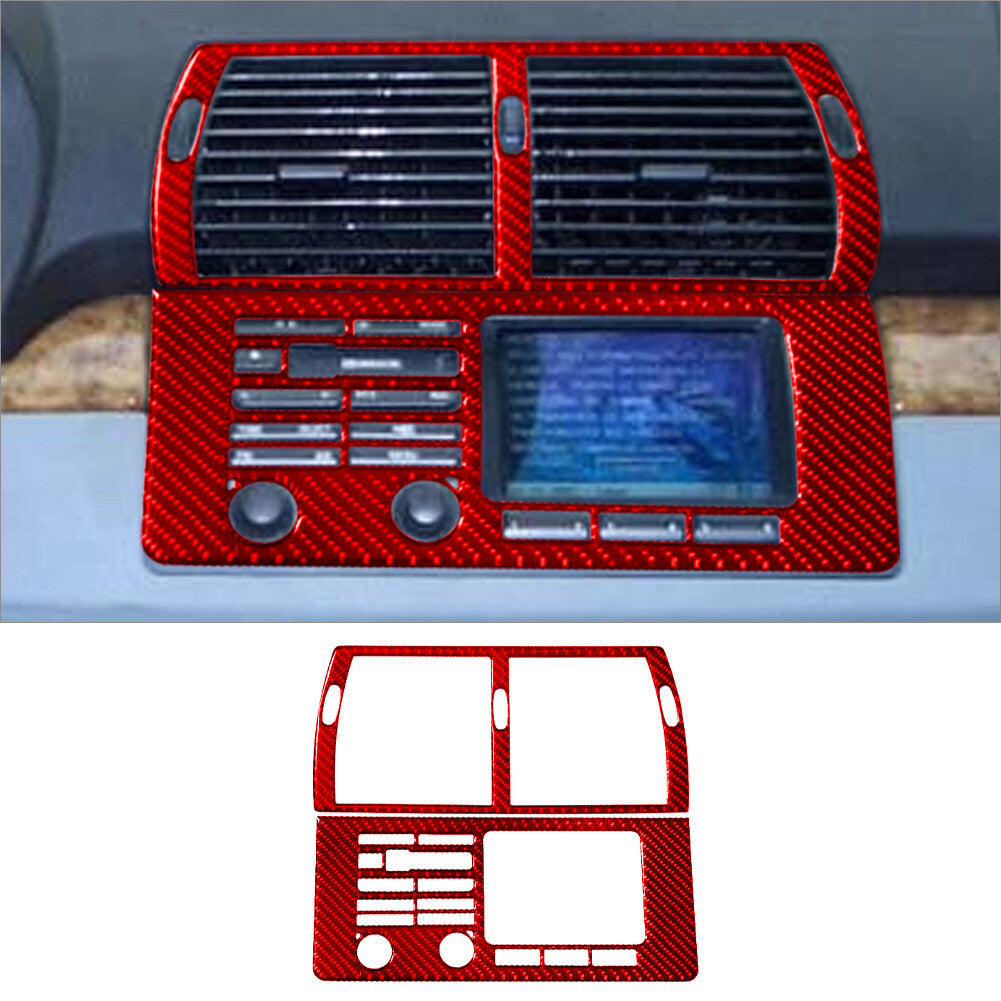 2-Piece Red Carbon Fiber Interior Center Console Cover Trim for BMW X5 E53