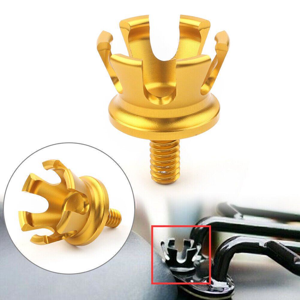 Gold Imperial Crown Style Rear for Seat Bolt Tab Screw Cap Mount for Harley 1996-up