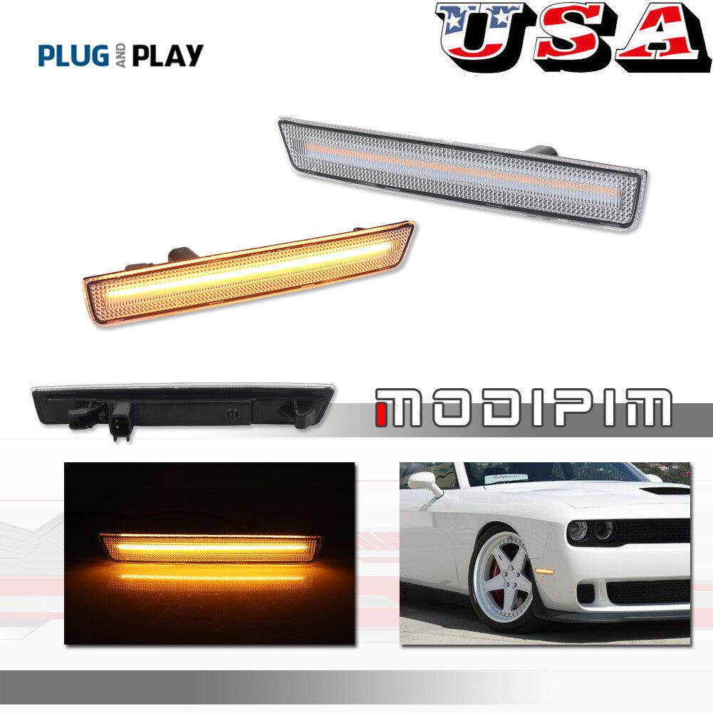 Clear Lens Upgrade Amber LED Front Side Marker Lights for 15-23 for Dodge for Challenger - v