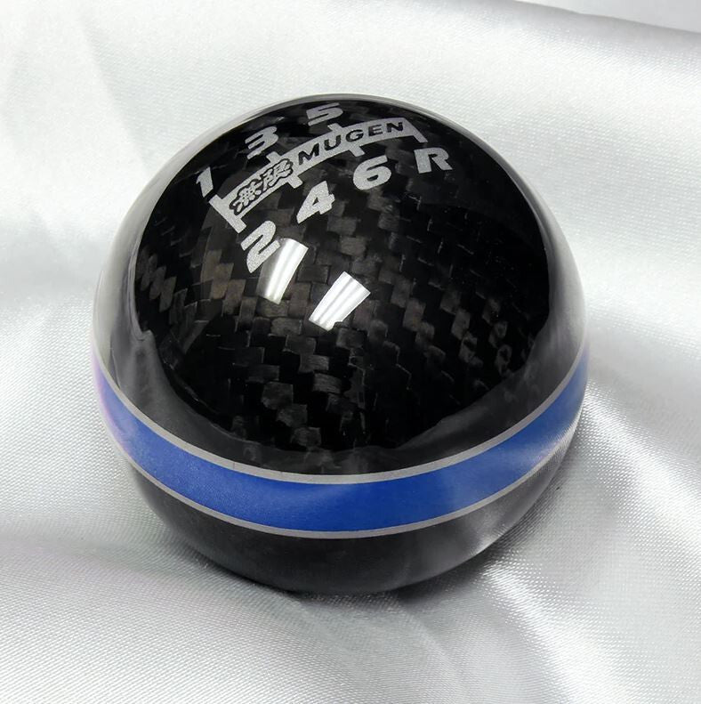 Car Shift Knob 6-speed Mugen, black carbon fiber with blue and silver stitching, suitable for Honda for Acura .