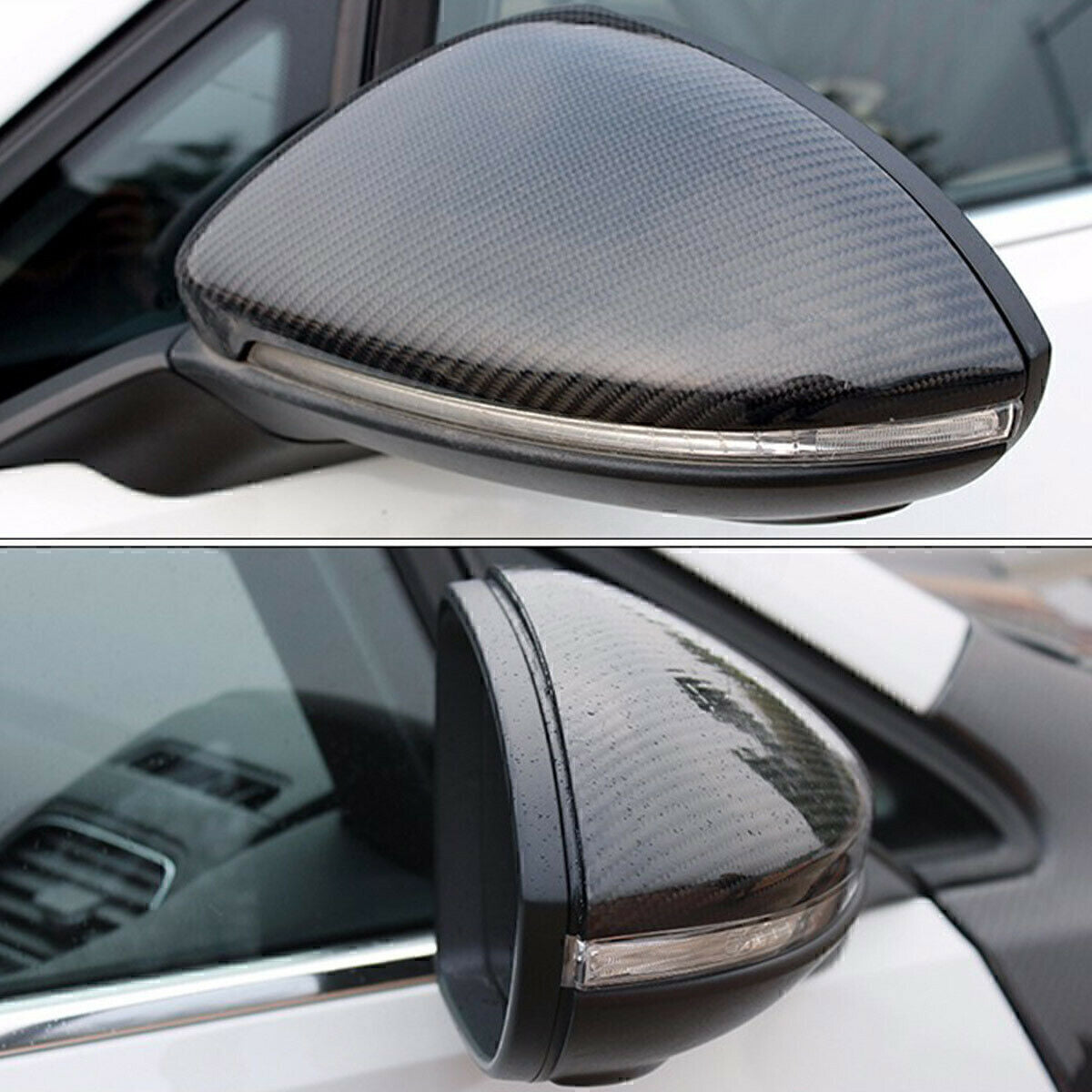 A pair of carbon fiber black replacement side mirror caps for Volkswagen for Golf GTI MK7 AI
