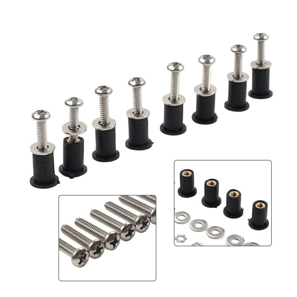 8PCS Headlight Bucket Nacelle Stainless Steel  Rubber Well Nut Kit for Harley