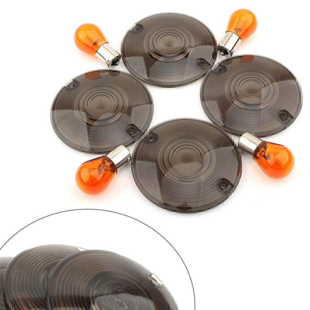 4xTurn Signal Light Amber Bulbs Smoke Cover Fit 94-10 for Harley Davidson Road King Q