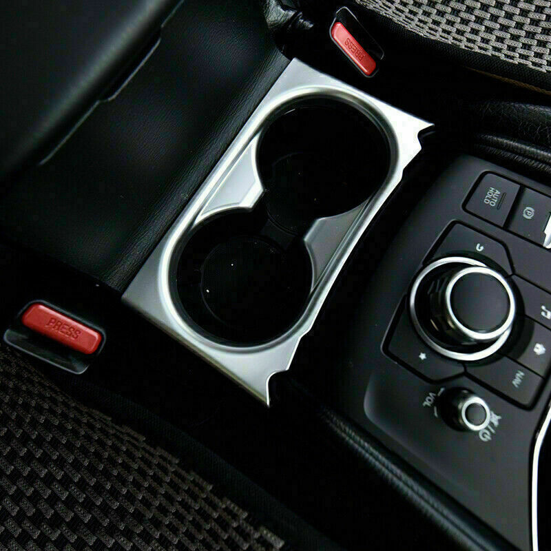 Steel Silver Interior Front Water Cup Holder Cover Trim for Mazda CX-5 2017-2021