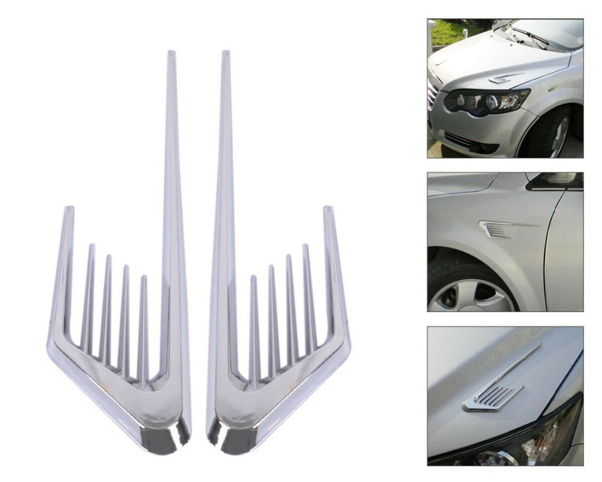 Chrome Car Decor Air Flow Intake Vent Grille Hood Cover Sticker Trim Silver 2Pc