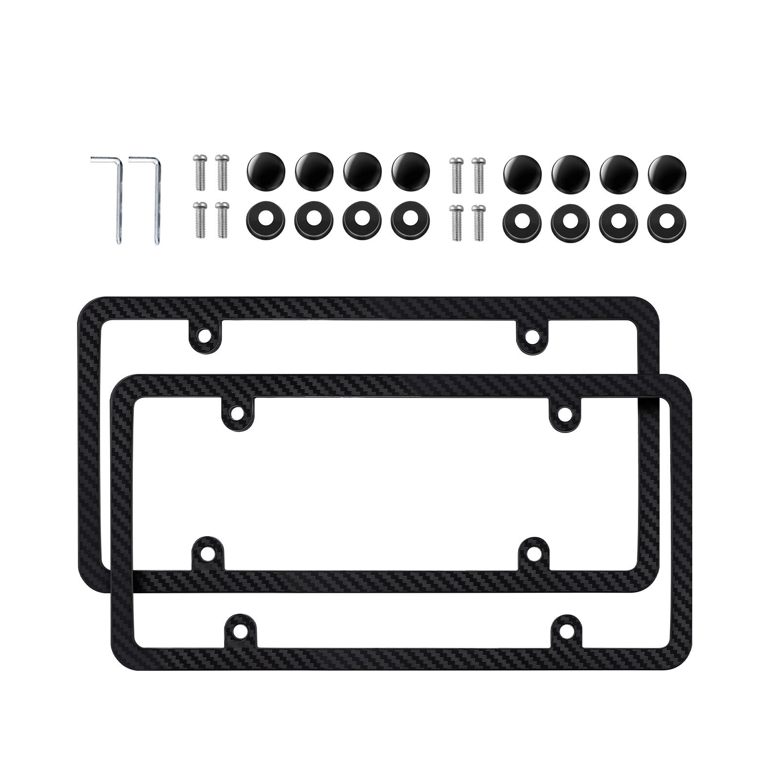 2Pcs 4 Hole License Plate Frames Carbon Pattern Plastic Universal US Car & Screw Q