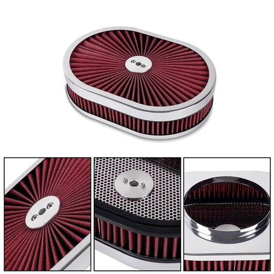 Red 12 Oval Full Finned Air Cleaner Washable Filter For 5-1/8”Carburetors Demon Q