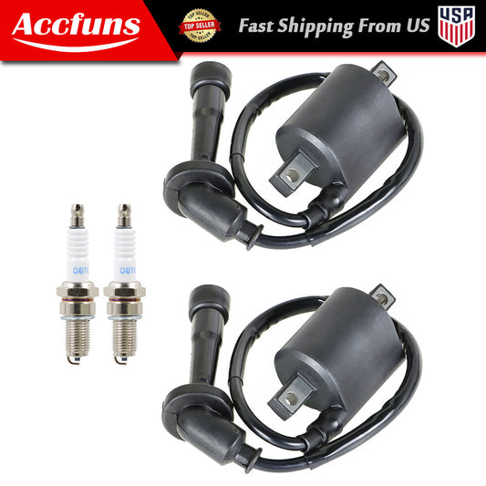 Two ignition coils and spark plugs for Yamaha V Star 650 XVS650 1998 - 2016 4VR-82320-00- n