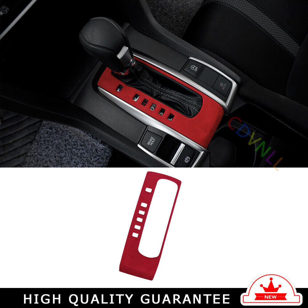 Console Gear Shift Frame Cover Trim for Honda for Civic 16-2021 Red Alcantara Suede