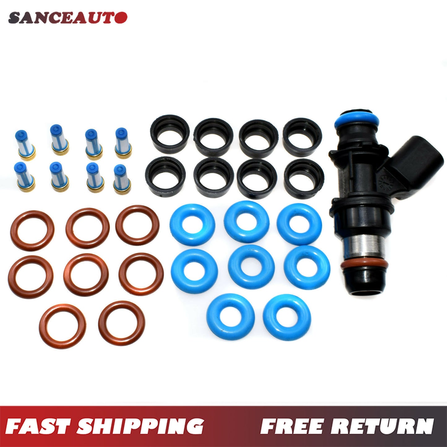 for GMC V8 fuel injectors with repair kit, filter, O-ring, and plastic cap. n