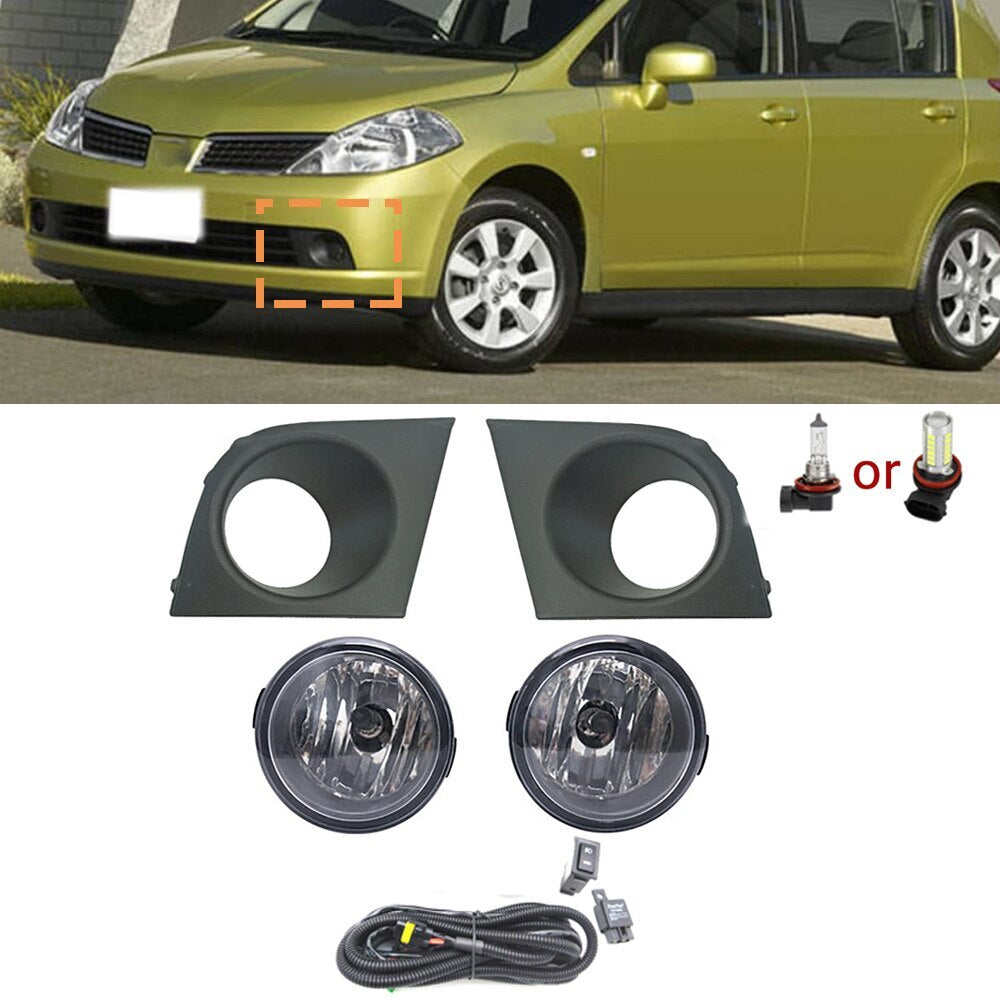 1 Set LED Fog Light Frame Wiring Grille Harness Switch For Tiida Latio v