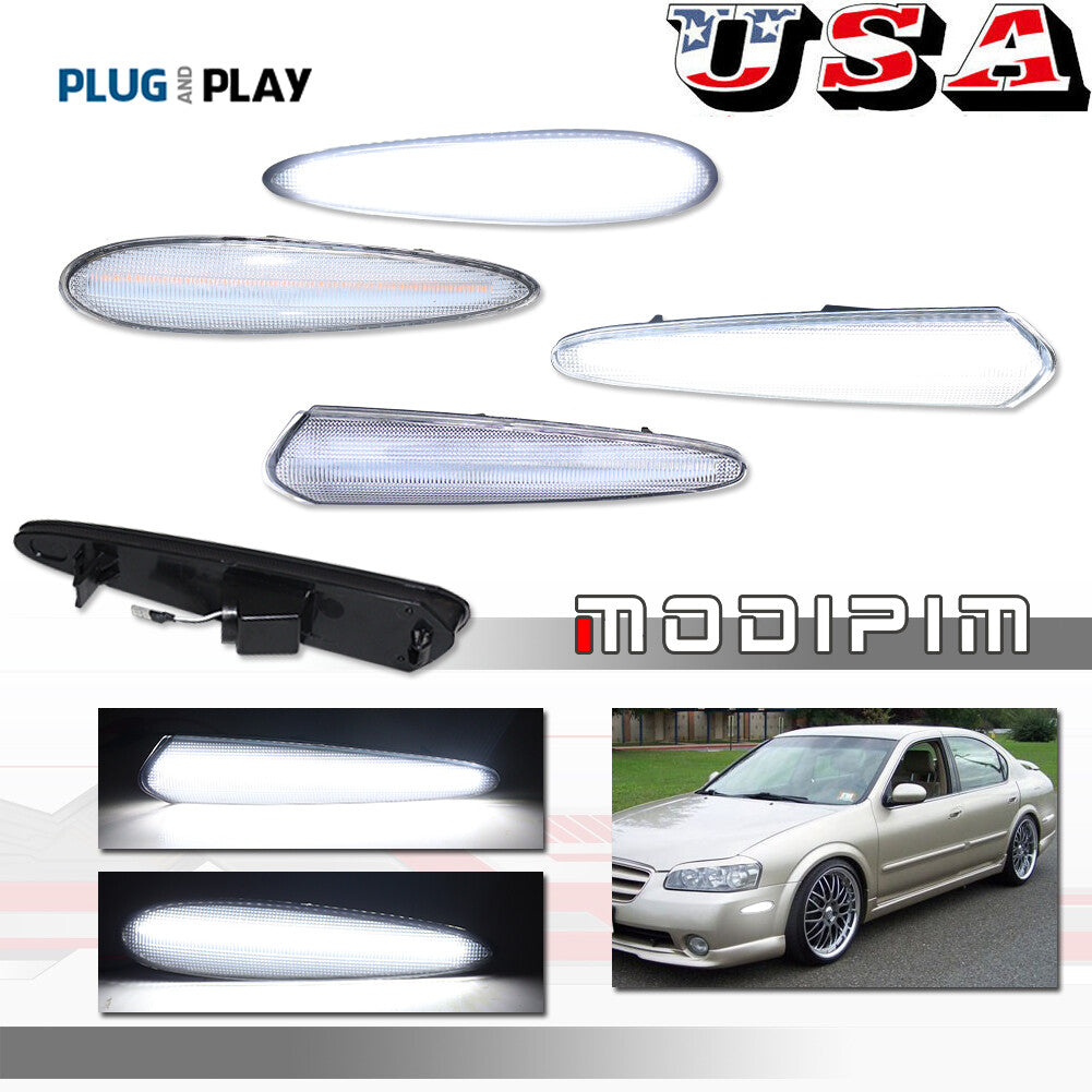 4pcs Clear Plastic Lens White LED F & R Side Marker Lights for 00-03 for Maxima- v