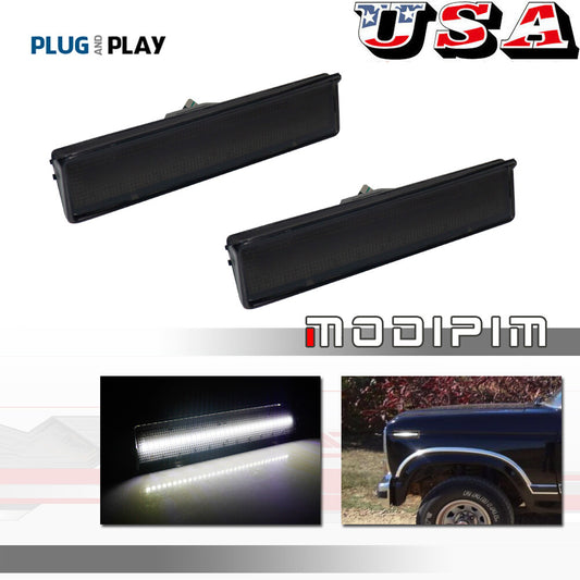 White LED Smoked Front Corner Side Marker Lights Fits 1980 - 1986 for F150/250/350- v