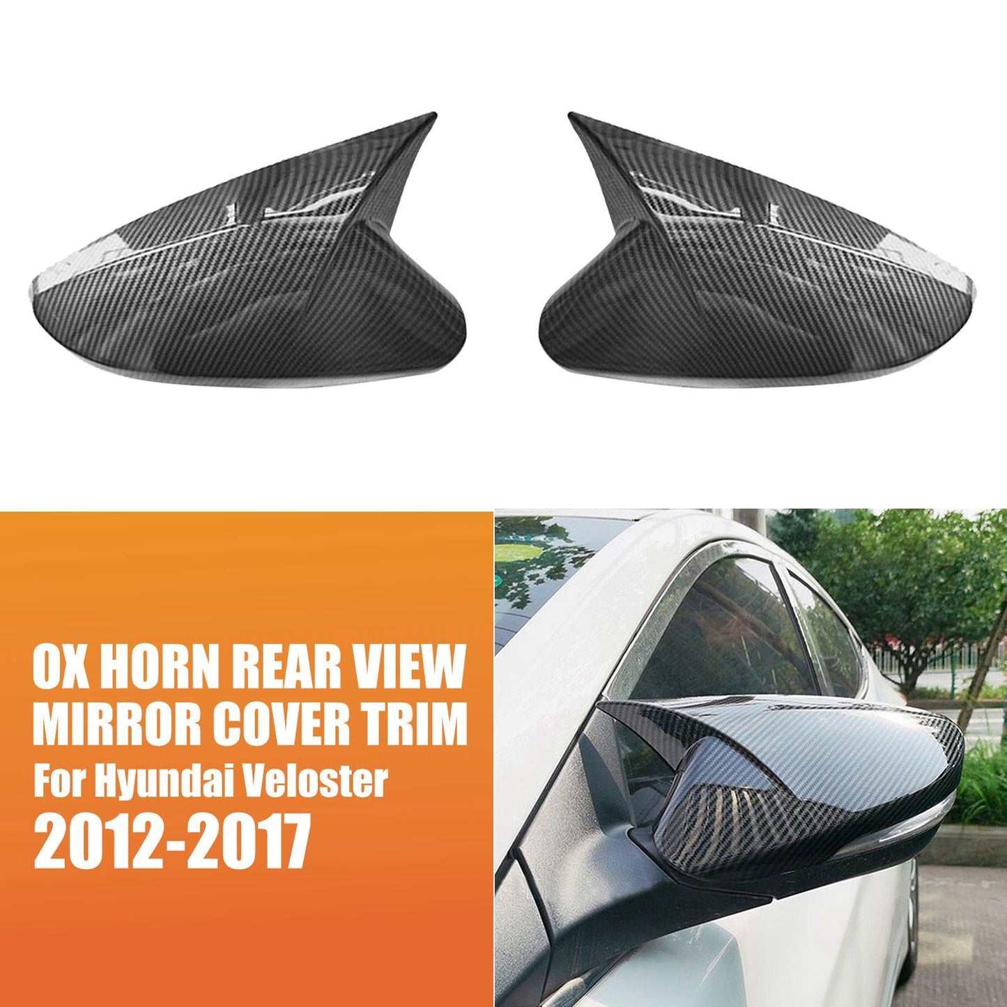 Carbon fiber exterior OX corner mirror cap trim for Hyundai for Veloster 12-17
