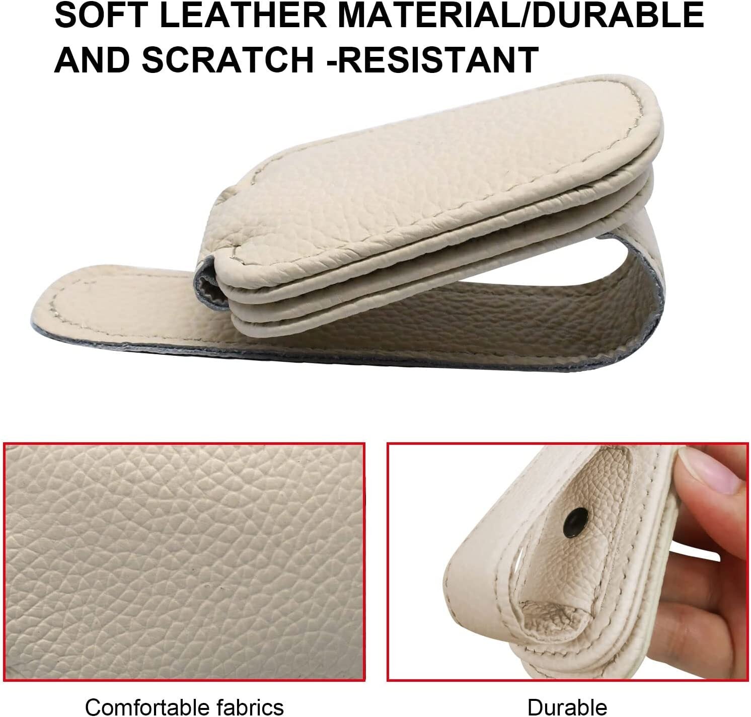 2-Piece Universal Magnetic Leather Car SUV Sunshade Sunglasses Holder Clip Glasses Beige n