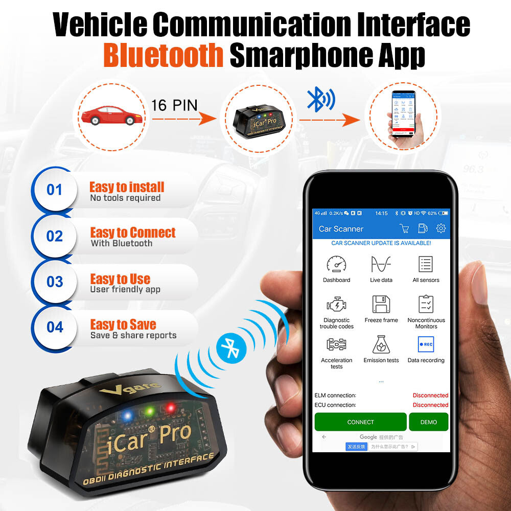 Vgate iCar Pro OBD2I Diagnostic Code Reader Scanner Bluetooth 4.0 Android IOS