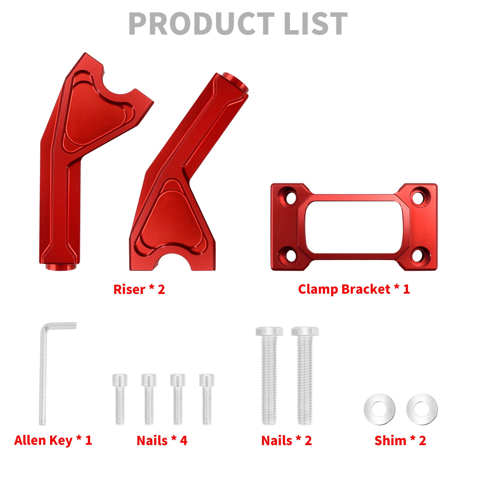 1 Handlebar 6 Red Riser Clamp Kit for Harley Softail Street Bob Low Rider ST