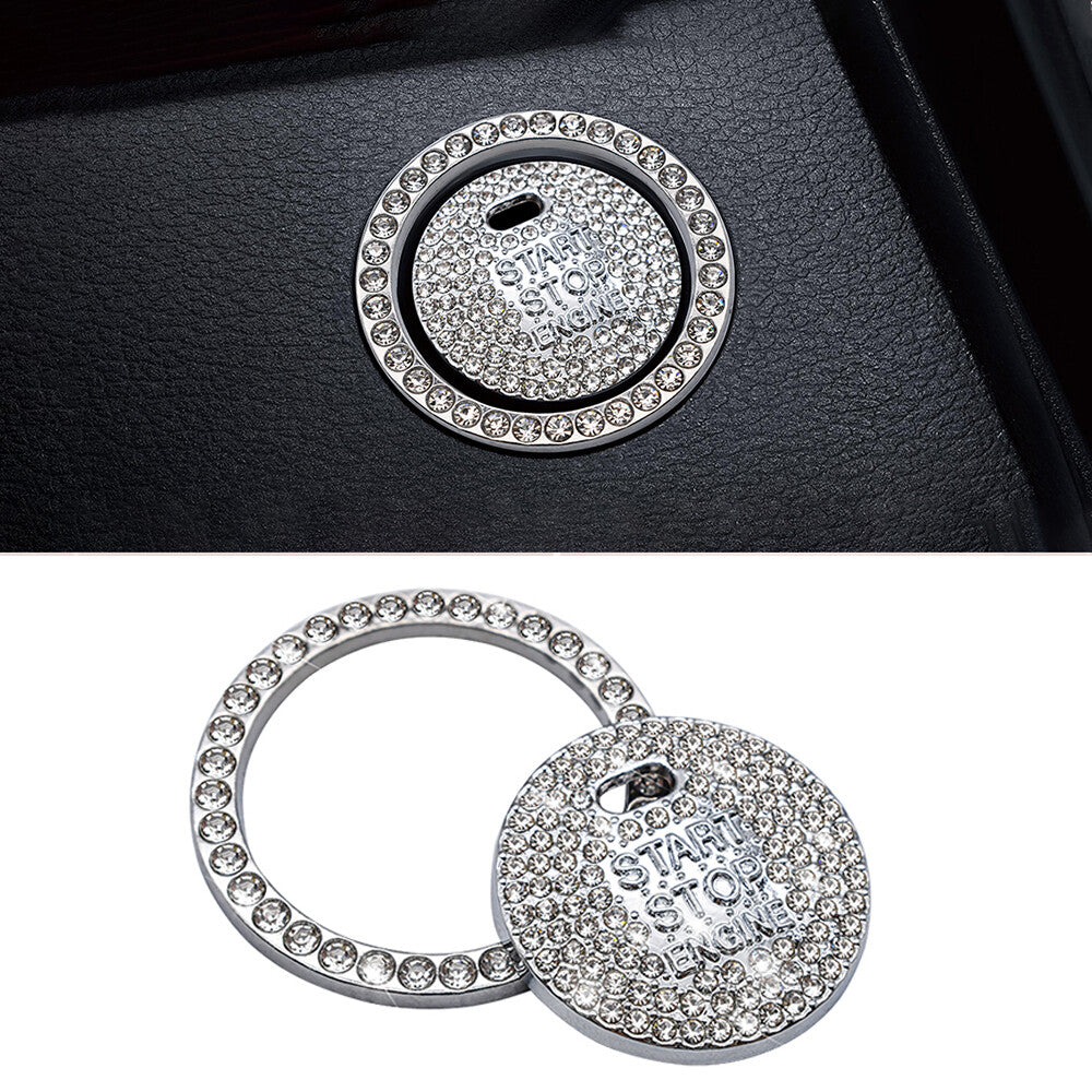 Silver shiny car engine ignition start button decorative ring sticker accessories decal - n
