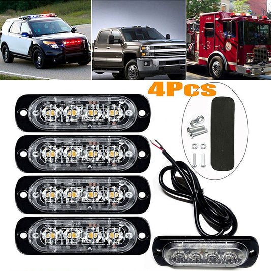 4x 4 LED Amber Grille Light Lightbar Truck Van Off-road Car Urgent Light 12-24V v
