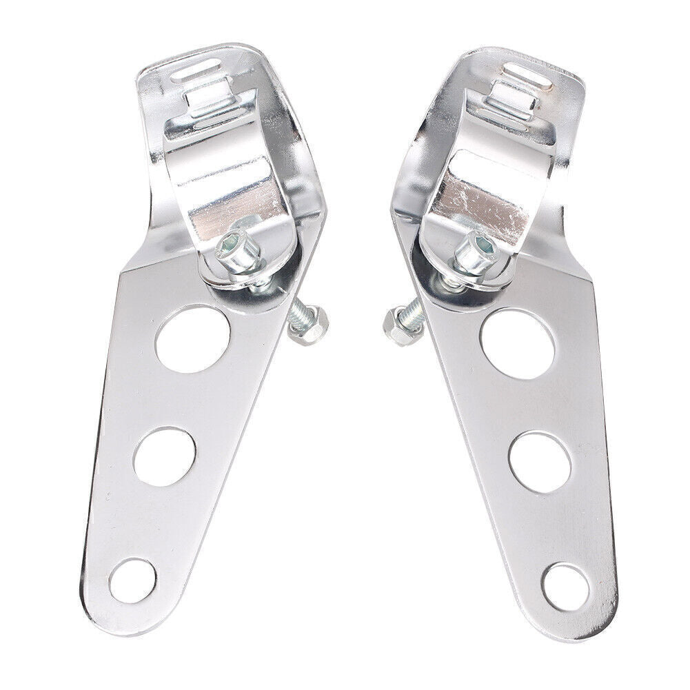 Pair Fork Mount Headlight Casing Brackets for Cafe Racer Bobber Chopper Silver