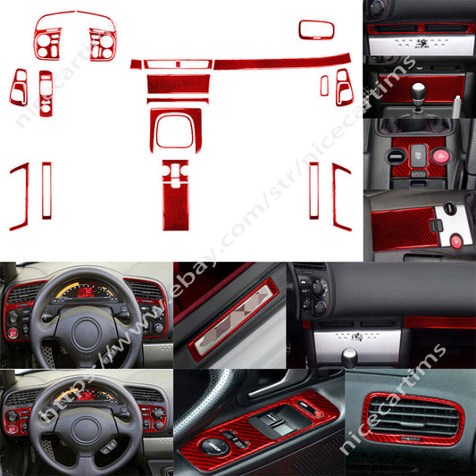 24Pcs Red Carbon Fiber Interior Full Set Trim Cover Kit for Honda S2000 2004-09