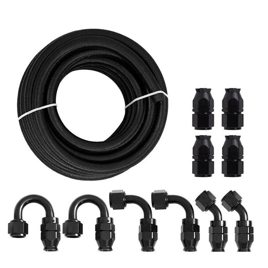 Black 8AN -8AN 10FT Nylon E85 PTFE Fuel Hose Line 10Pcs Adapter Fitting Hose Kit