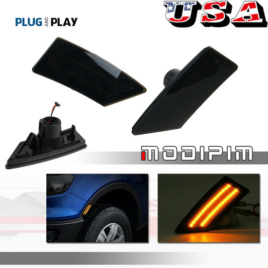 For 2019 - 2022 for Ranger Smoke Lens LED Side Marker Bumper Signal Light Amber - v