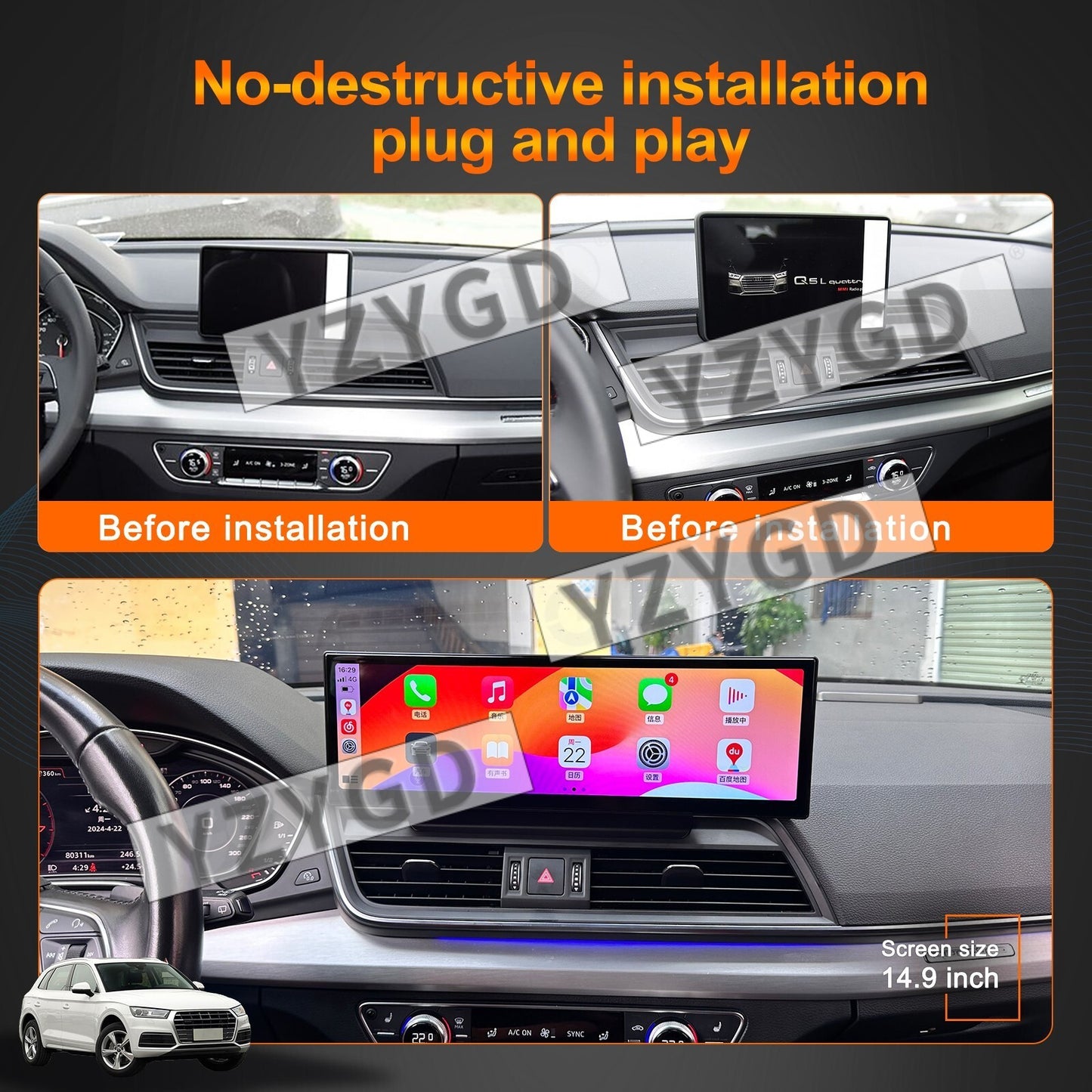 14.9Android Car Radio for Audi for Q5 Q5L 2018-2020 Stereo CarPlay GPS Player 128GB