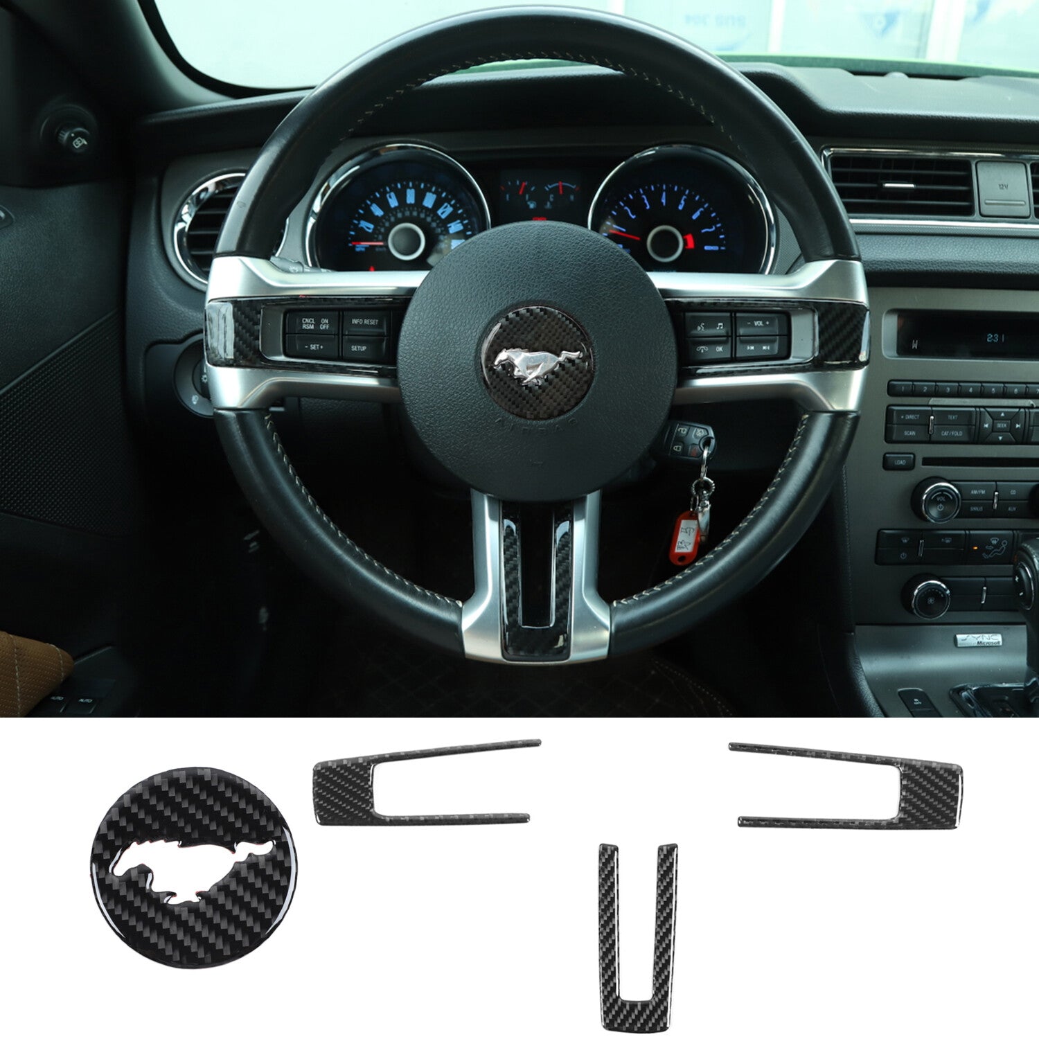 4-PACK Real Carbon Fiber Steering Wheel Cover Trim  for ford  for Mustang 2009-2013