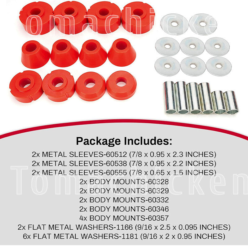 Suitable for Chevrolet C10 pickups, for GMC C15/C1500 standard cab body mounting bushings (models 67-72). Q