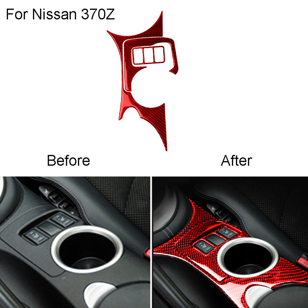 Red Carbon Fiber Center Control Water Cup Panel Cover Trim for Nissan 370Z 09-20