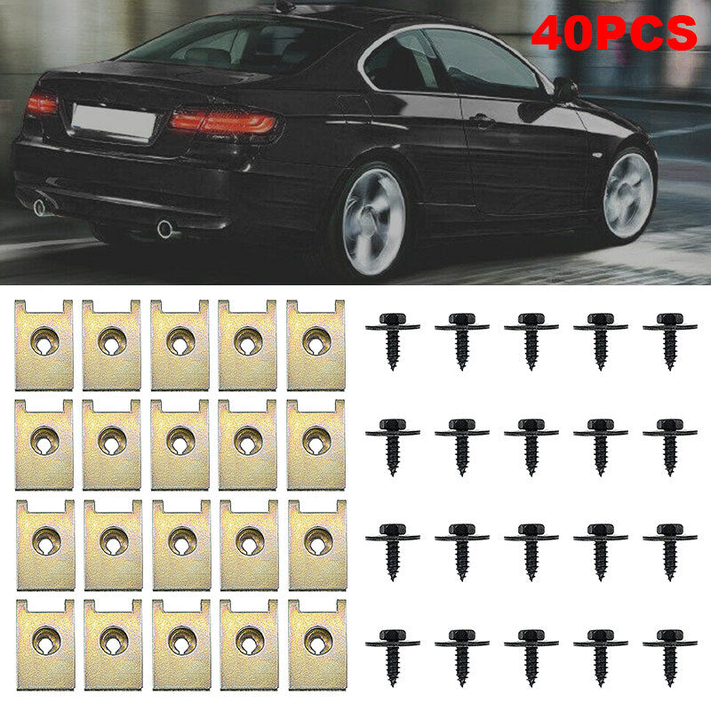 40X U-type Car Clip Screw Retainer Bumper Fender Trim Panel Fastener Accessories