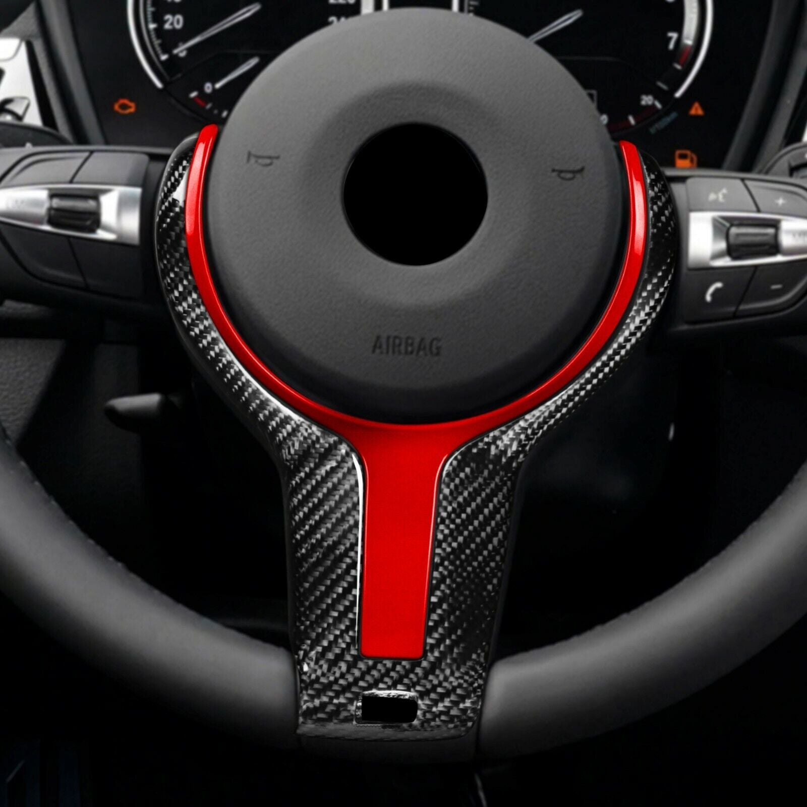 Red Carbon Fiber Steering Wheel Trim for BMW 1 3 4 5 6 X5 X6 M-sport Replacement
