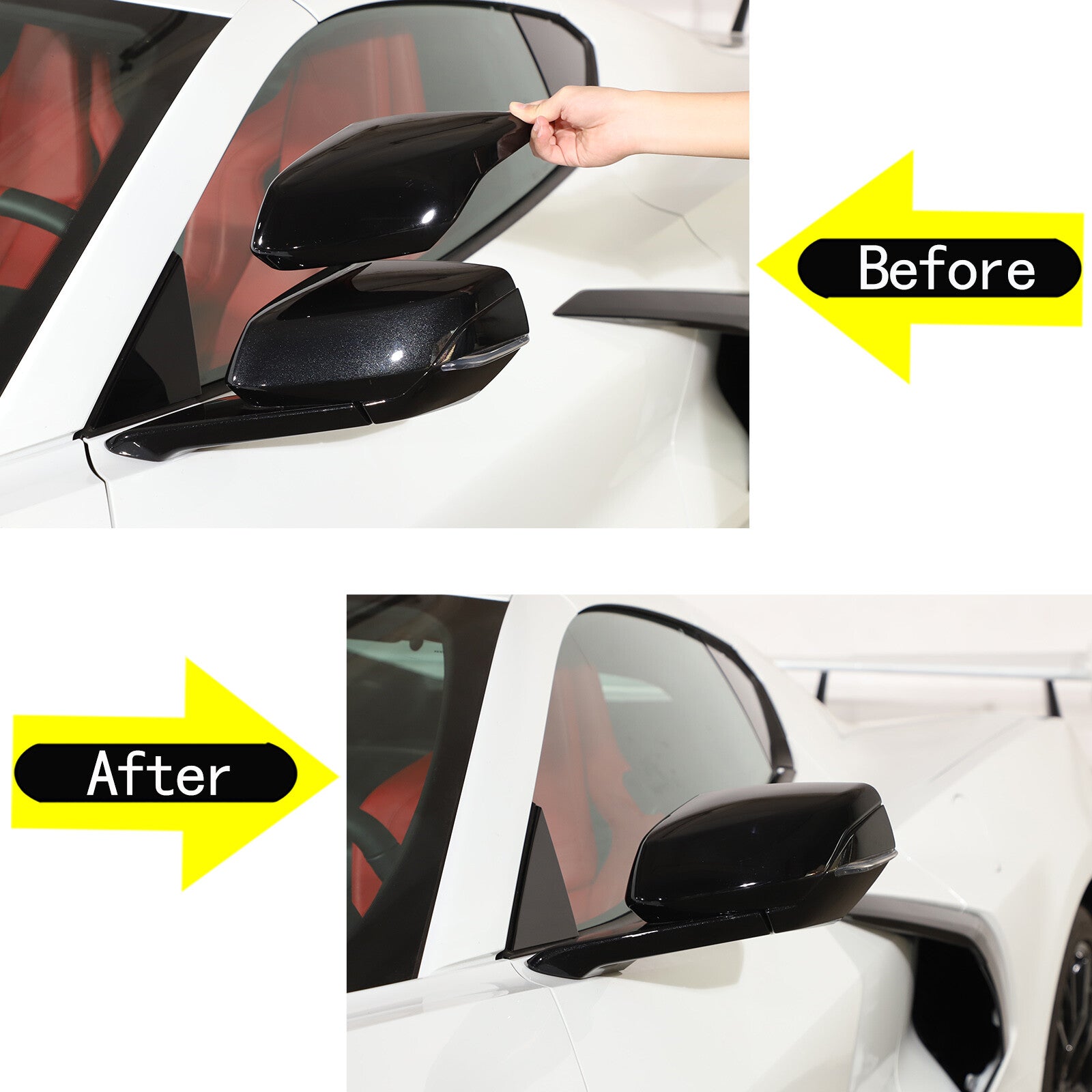Sleek black side mirror protector trim for Corvette C8 Coupe 2020-23- n