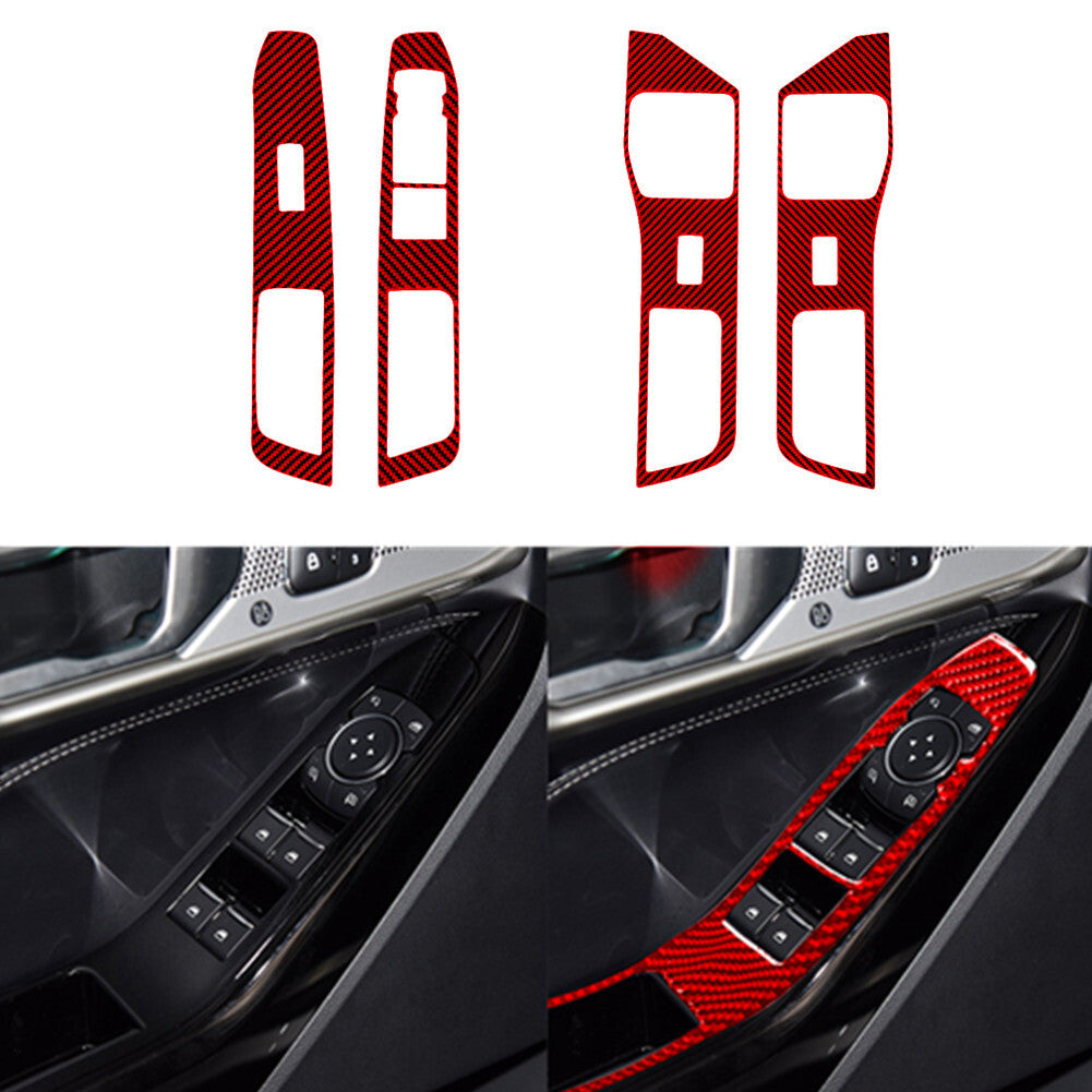 4X Red Carbon Fiber Door Lift Switch Panel Cover Trim for Ford Explorer 2020-23