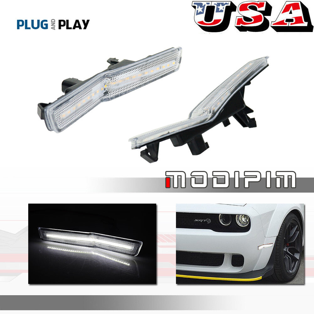 Clear White Front Fender Side Marker Lights for 18+ for Dodge for Challenger Widebody RT- v