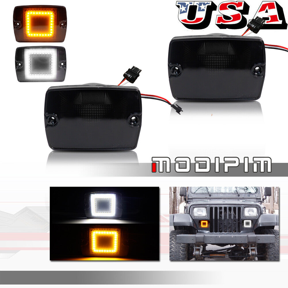 Pack Turn Signal LED Light Replacement for for Jeep for Wrangler YJ 1987-1995 Smoked Lens - v