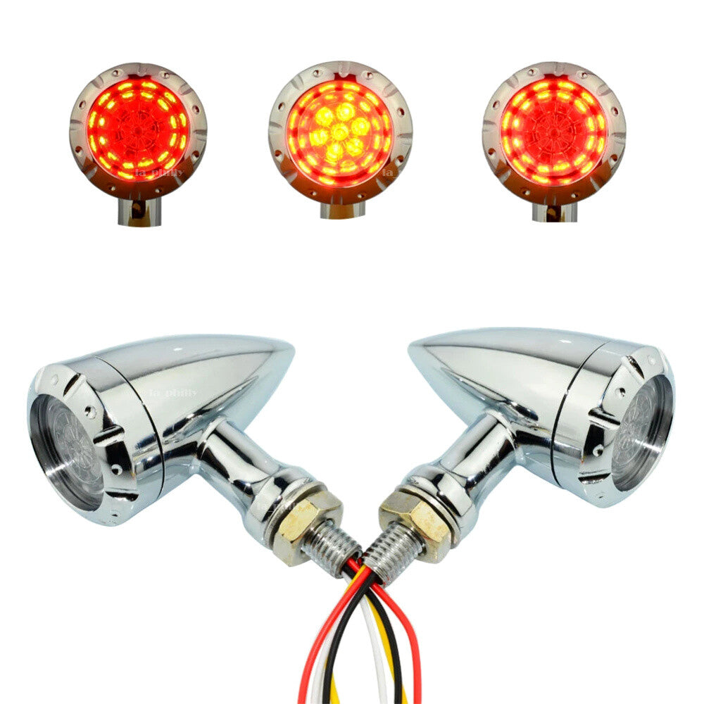 2Pcs 4 wire 12v Bullet LED Brake Turn Signal Light Chrome for Harley for Honda Q