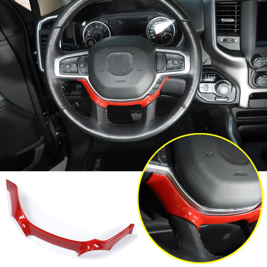 For 2019-2022 for Dodge for RAM 3500 Red Interior Car Steering Wheel Cover Trim Strip 1P v