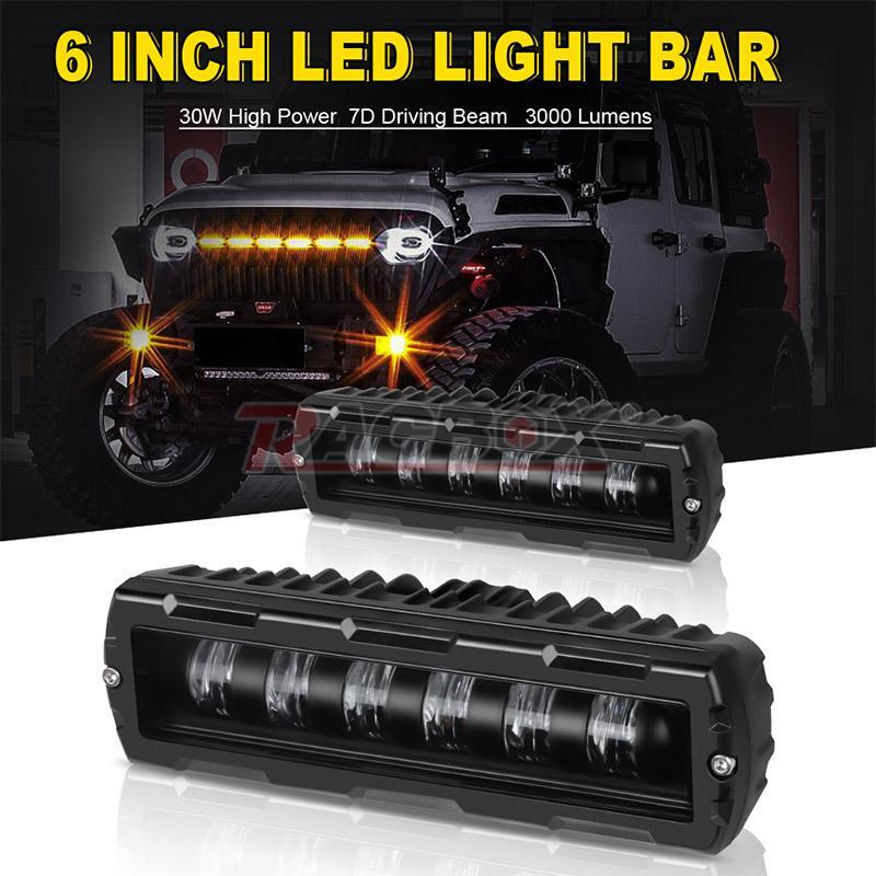 2X 6inch LED Work Light Bar 7D Driving Spot Flood Pods Fog Lamp Offroad SUV ATV