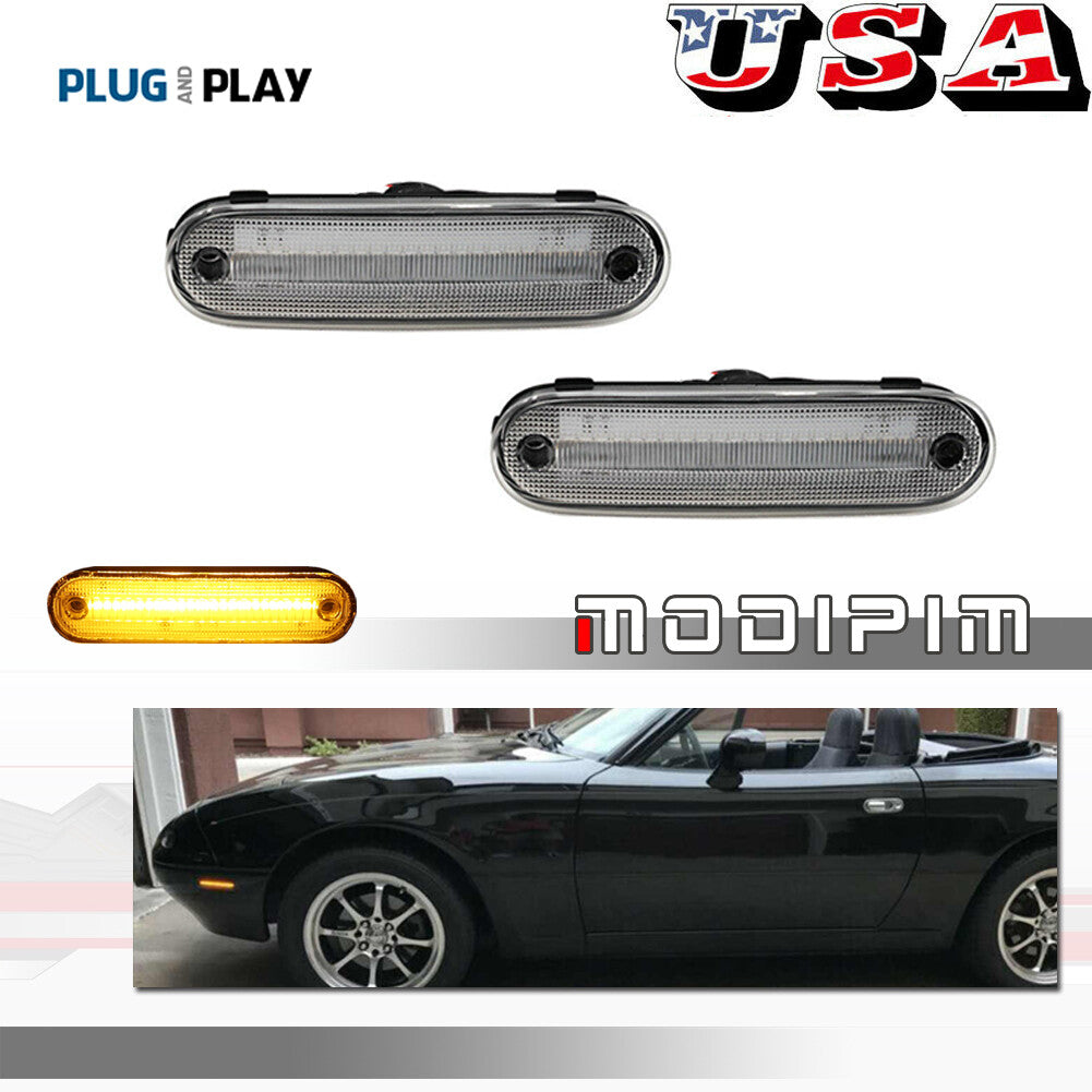 LED Side Marker Lights Front Turn Signal Lights for 1990-05 for Mazda Miata MX-5 Clear - v