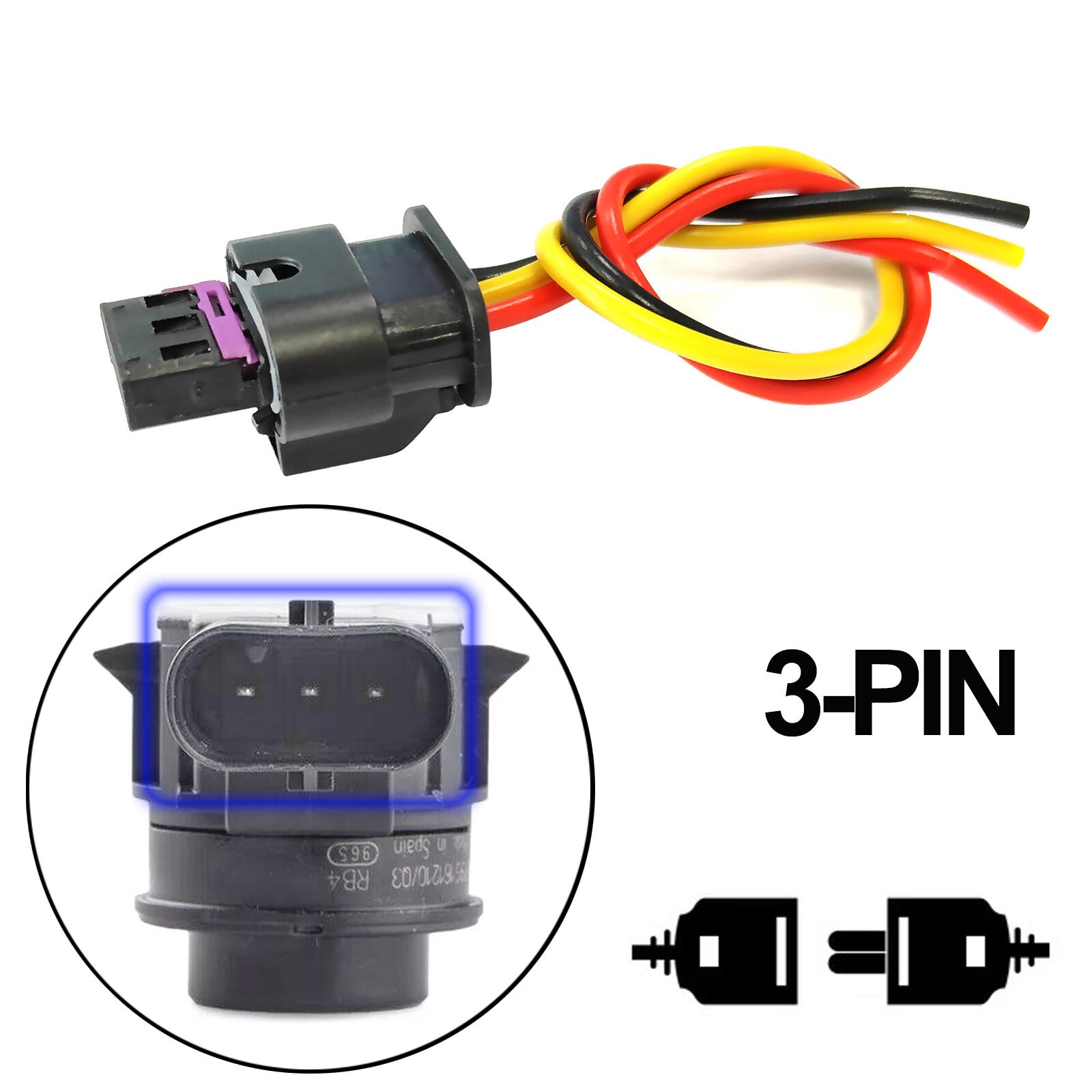 2* for VW Eos for Golf for Jetta for Passat for Tiguan Touran 3Pin PARKING SENSOR PLUG Connector Q