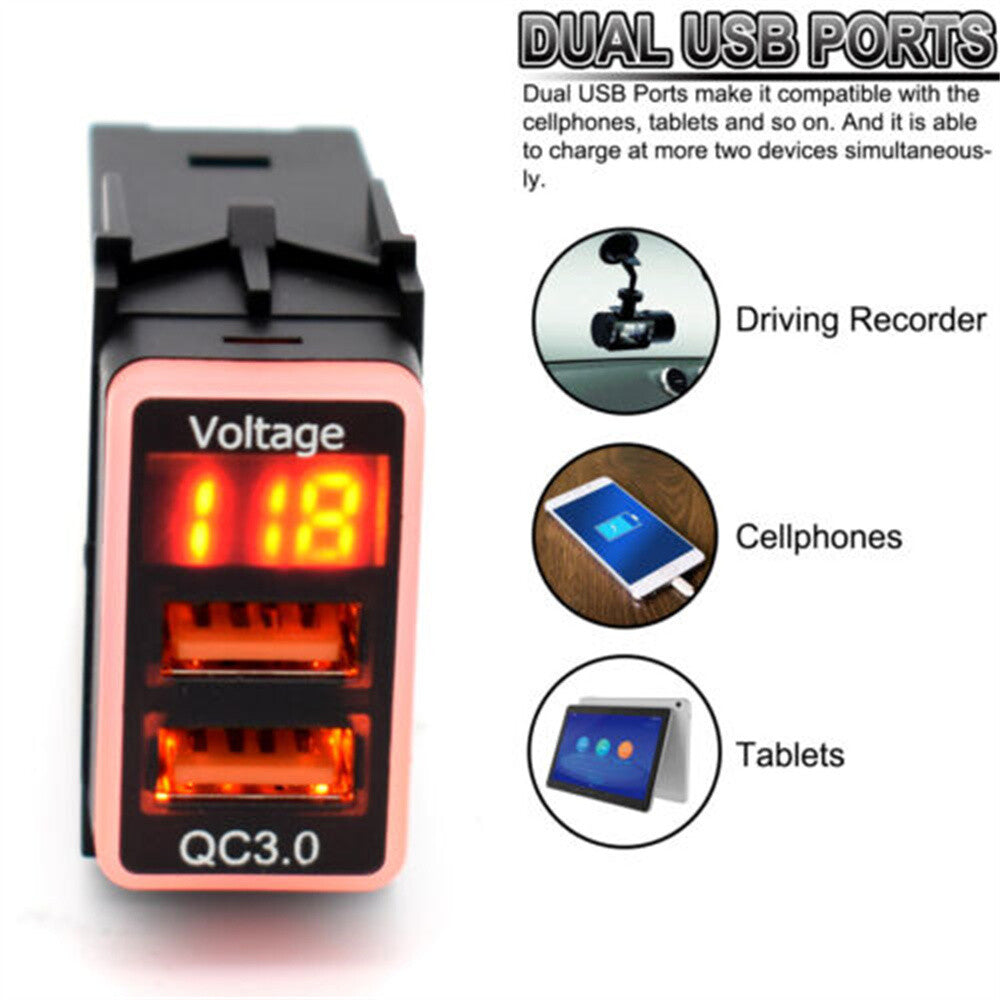 Suitable for QC3.0 QuickCharger Dual USB Mobile Phone Adapter Port LED Digital Voltmeter n